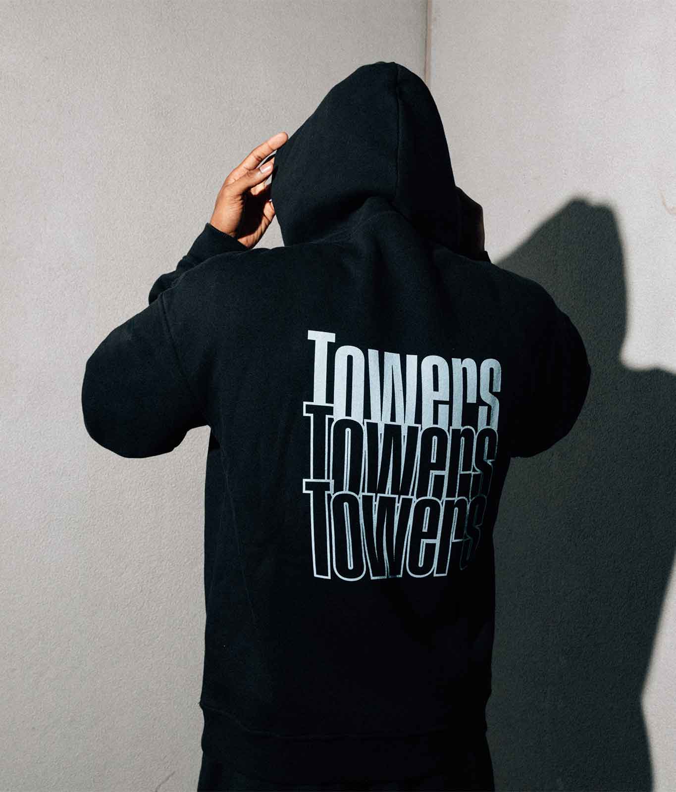 Hoodie "Towers x3" Schwarz (Backprint)