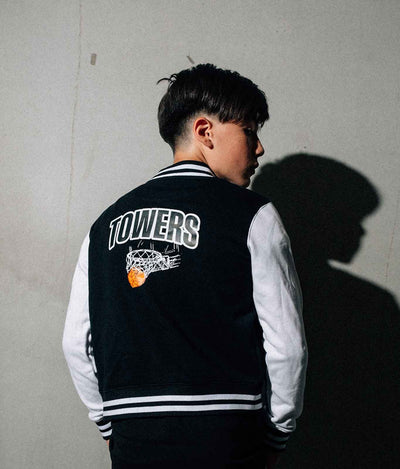 Kids Collegejacke "Towers" Schwarz (Backprint)