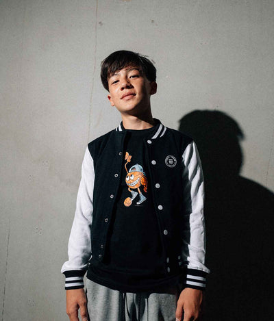 Kids Collegejacke "Towers" Schwarz (Backprint)